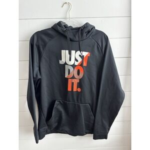 Nike‎ Sweatshirt Hoodie Mens Size Large Just Do It Spell Out Pullover Black 0185